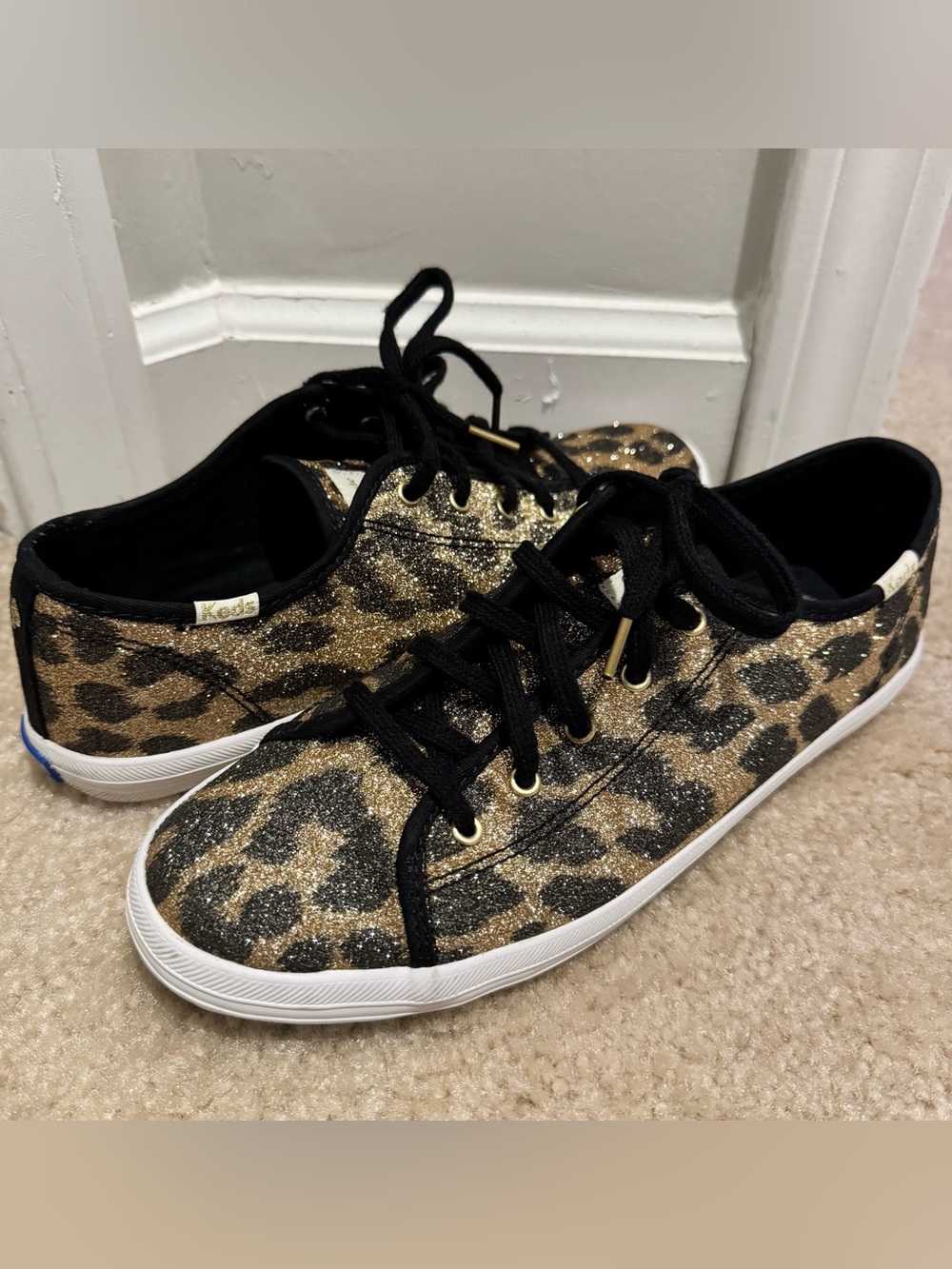 kate spade Glitter Leopard Print Sneakers in Gold and Black
